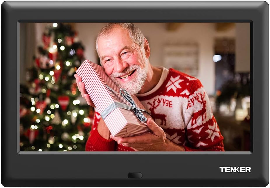 TENKER [Updated Version] 7-inch HD Digital Photo Frame IPS LCD Screen with Auto-Rotate/Calendar/Clock Function, MP3/Photo/Video Player with Remote Control
