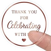 120 PCS Thank You Stickers, Thanks for Celebrating with Us Labels for Birthday, Thank You Sticker Labels for Party Favors, Gifts, Envelopes, Weddings, Thanks Favor Tag (2 Inch, Rose Gold)