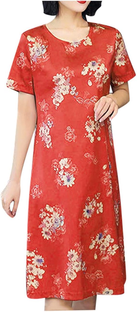 Amazon レディース 夏 膝丈 ワンピース 大きいサイズ 花柄ワンピース 春夏 シャツワンピース エレガント チュニックワンピース ゆったり カジュアル 春服 韓国 トップス 半袖 体型カバー 着痩せ お洒落 旅行 普段着 オフィス 通勤 部屋着 50代 ワンピース