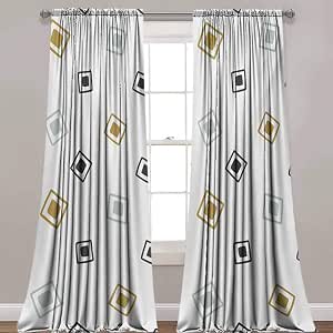 Native American Blackout Window Curtains, Tribal Pattern Random Squares