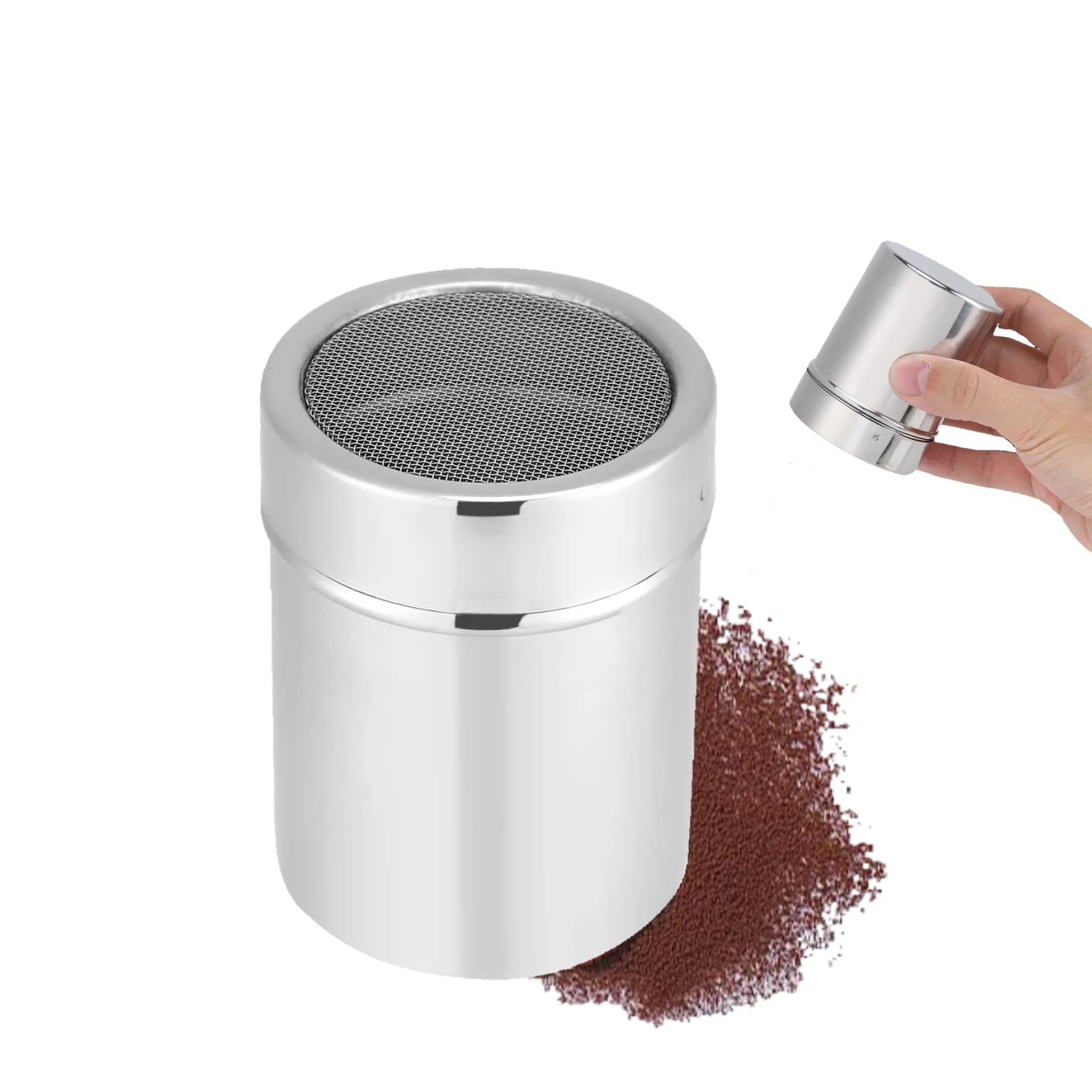 Stainless Steel Chocolate Shaker, Flour Sugar Salt Shaker Duster Dredgers Sprinkler Icing Sugar Cocoa Flour Coffee Latte Cappuccino Mesh Sifter Coffee Shaker Sifter