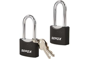 SEPOX® Twins 1-9/16" All-Weather Outdoor Padlocks Keyed Alike, Long Shackle, Solid Steel Lock, Heavy-Duty with Black Cover, Design for Gate Fence Cabinet Toolbox School Gym Locker with 2pcs Same Key