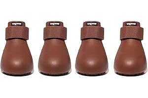 Wagwear WagWellies Waterproof Dog Boots | Rubber Booties for Winter Weather | Secure Fit Non-Slip Paw Shoes for Rain, Cold, Snow, Ice, Salt Protection | Easy On/Off Slip-On - Brown - XXSH