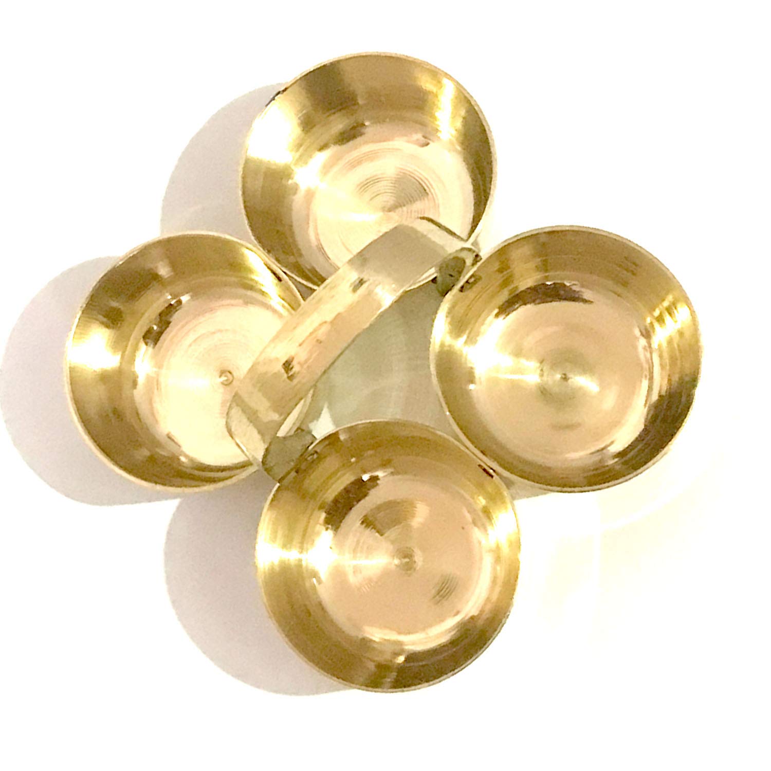YADNESH Brass Small Chowmukh 4 Bowl Holder Patra for Puja/Pooja/Prayer/Haldi/Kumkum/Chawal/Rice/Elaichi/Mishri/Roli/Gift - Set of 1