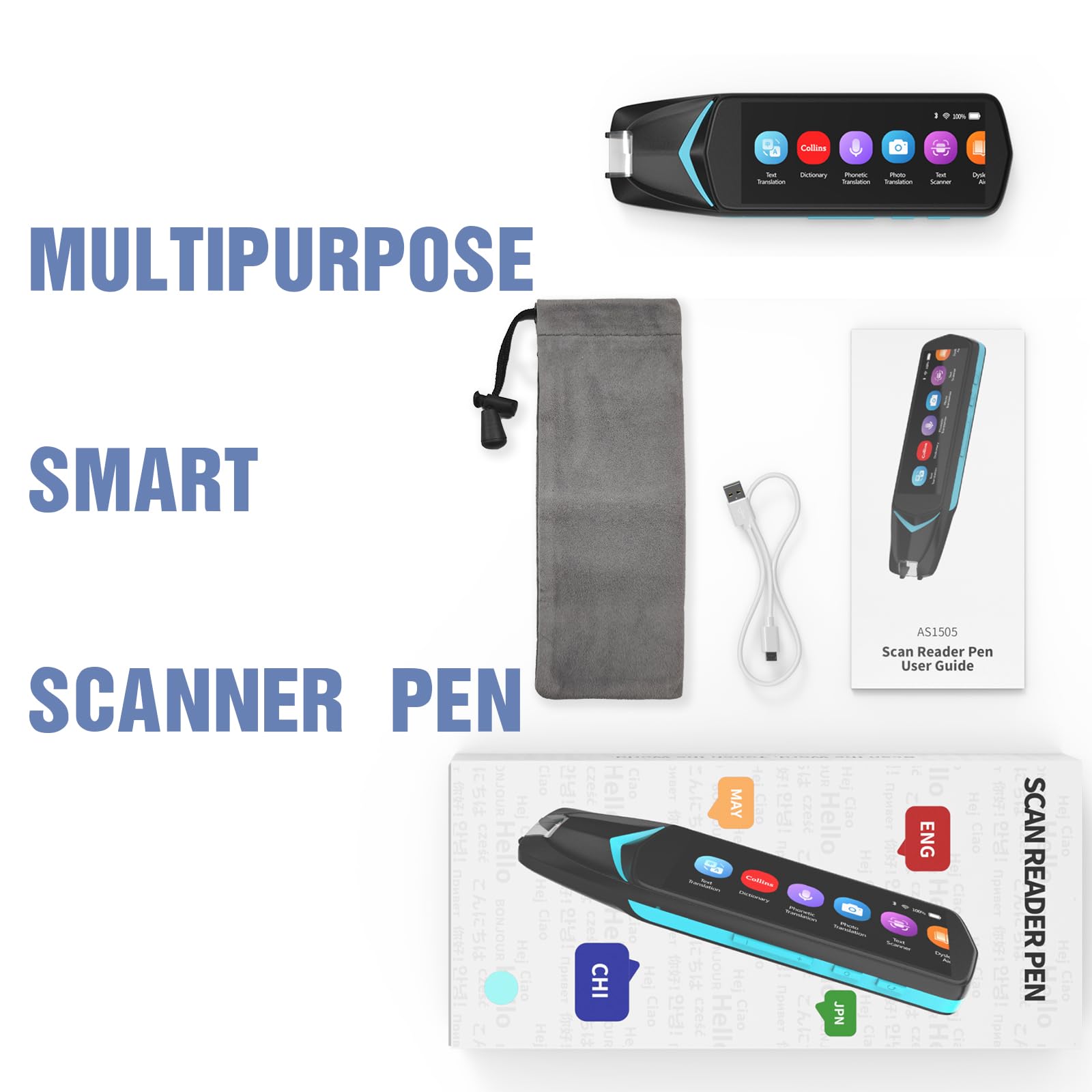 NEWYES Scan Reader Pen 4 [Collins Dictionary Built-in],Pen Scanner Text to Speech Device,16 GB Translation Pen Reading Pen Photo Translation Dictionay Pen for Students Adults (Scan Reader Pen 4 Pro)
