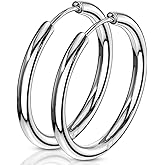 316L Stainless Steel 2.5mm Thick Round Hinged Hoop Earrings, Sold as a Pair
