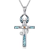 YAFEINI Ankh Necklace 925 Sterling Silver Turquoise Ankh Pendant Eye of Horus Necklace Egyptian Jewelry Gifts for Women Men