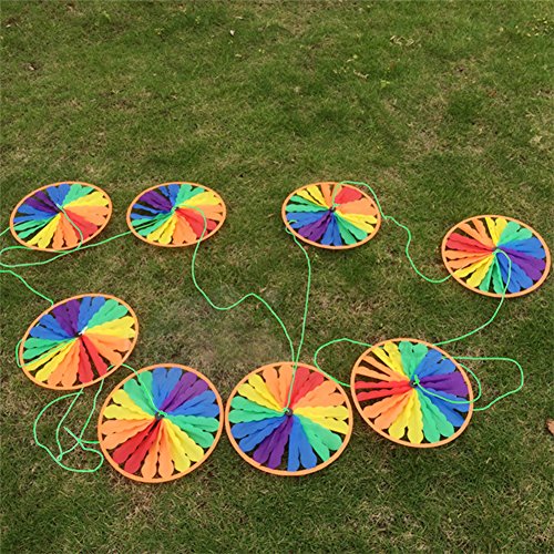 Ladaidra 8Pcs Rainbow Wind Spinner Wheel with Strap, Colorful Whirligig Windmill Decor for Farm Yard Lawn