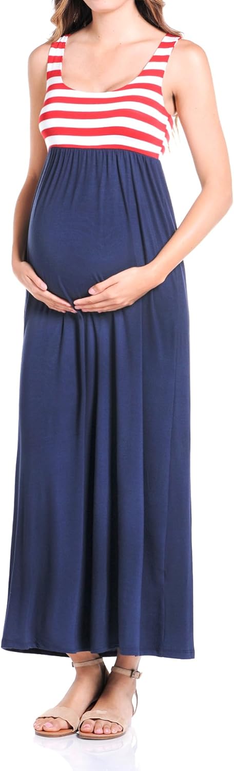 Beachcoco Women's Maternity Stripe Maxi Tank Dress Made in USA at  Women’s Clothing store