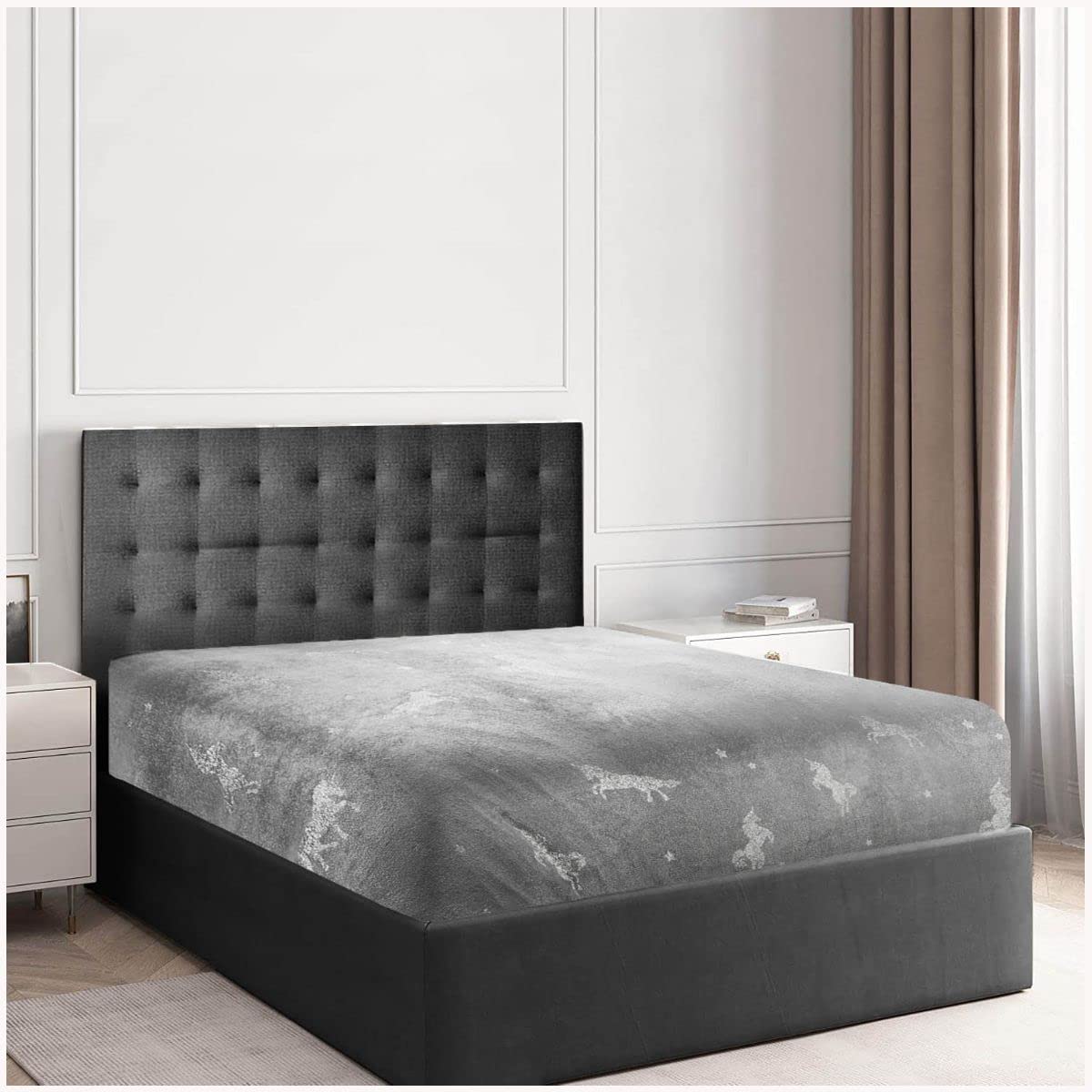 GC GAVENO CAVAILIA Teddy Fleece Duvet Cover, Fluffy Fitted Sheet, Warm Cozy Ultra Soft Bed Set, Polyester, Unicorn-Grey, Single