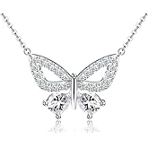 CASSADRA Sterling Silver Butterfly Pendant Necklace for Women Hypoallergenic Cubic Zirconia Adjustable Chain Trendy Pendant Necklace