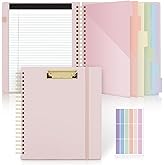 SKYDUE Clipboard Folder with Storage, 6 Dividers with 12 Pockets for Letter Size, Storage Clipboard Folio with Refillable Notepad, Spiral Clipboards Padfolio for Teacher Worker Supplies