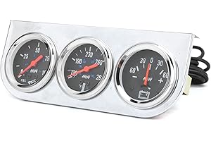Triple Gauge Kit,2in Triple Gauge Set 3‑in‑1 Water Temp Oil Pressure AMP Meter Universal for 12V Car Boat Truck