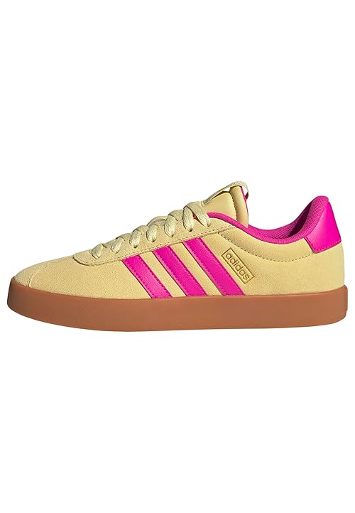 adidas Women's VL Court 3.0 Sneaker, Powder Yellow/Shock Pink/Gold Metallic, 11