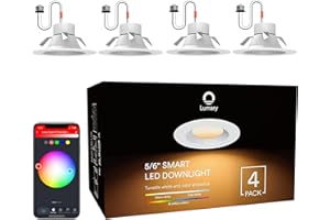 Lumary Smart Retrofit Recessed Lighting 5/6 Inch with Baffle Trim, 13W 1100LM Smart Can Lights 2700K-6500K CCT RGBWW Color Changing WiFi Bluetooth LED Downlight Work with Alexa/Google Assistant, 4PCS