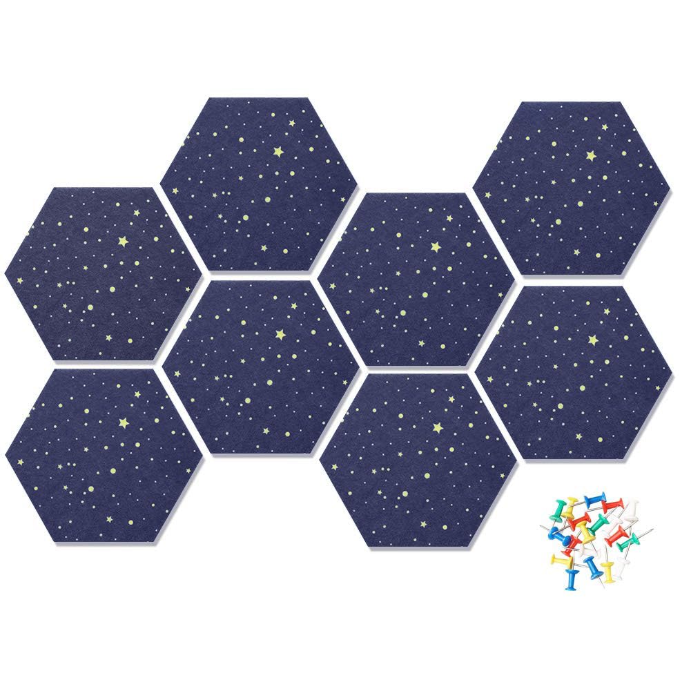 HyFanStr Felt Pin Board Wall Bulletin Board, Hexagon DIY Memo Board Notice Board with 20 Push Pins, Decorative Cork Board for Office Bedrooms