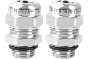 QCG 2 Pcs 1/4" NPT Stainless Steel Waterproof Cable Gland, IP68 Waterproof Adjustable Cable Glands, Strain Relief Cord Grip Connectors with Gaskets and Locknut for 4-8mm Cable Diameter