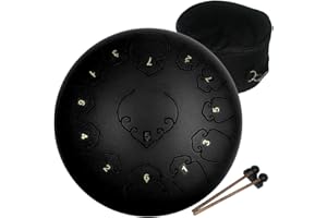 AMKOSKR Steel Tongue Drum - 13 Notes 12 inches - Percussion Instrument -Handpan Drum with Bag, Music Book, Mallets, Finger Picks