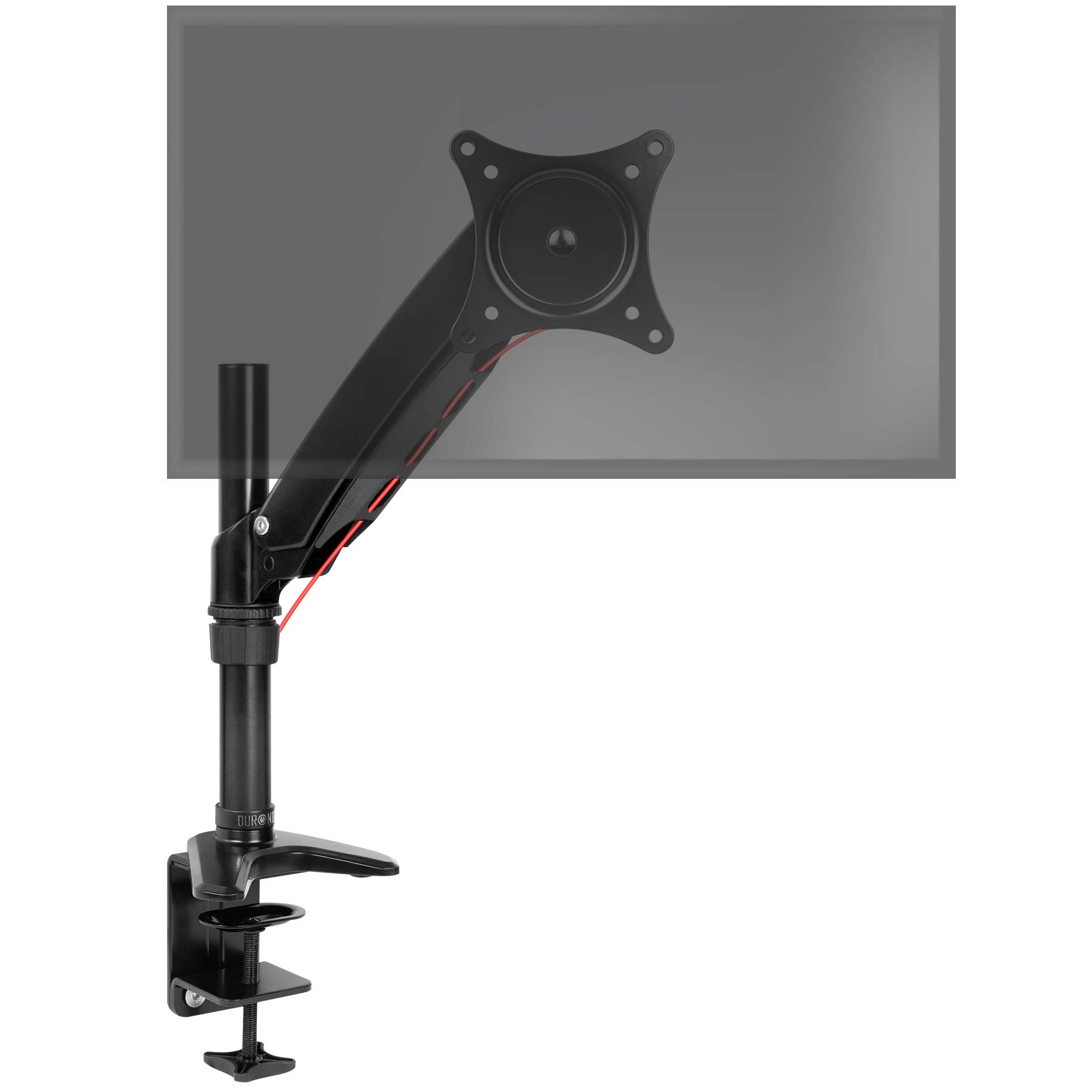 Duronic Monitor Arm Stand DM551X1 | Single PC Desk Mount | BLACK | Aluminium | Height Adjustable | For One 15-27 LED LCD Screen | VESA 75/100 | 7.8kg Capacity | Tilt -90°/+85°,Swivel 180°,Rotate 360° — image 1