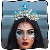 JEAIRTS Starfish Wedding Crown Headband Silver Sparkly Rhinestone Pearl Headpiece Bridal Hair Accessories for Women