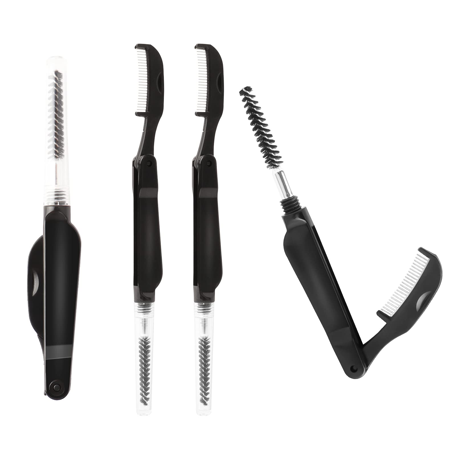 4 Pieces Folding Eyelash Comb Eyebrow Definer Comb, Stainless Steel Teeth Eyelash Separator Eyebrow Brushes, Professional Makeup Beauty Tool, Black