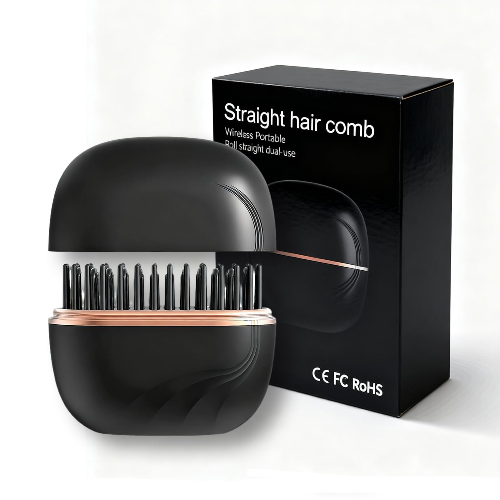 Photo 1 of Wshxjzyay Mini Straightener Brush, Rechargeable Portable Hair Straightener Brush, 3-Speed Temperature Control, Anti-Scald Shell, Lightweight and Portable for Home Travel Gift (Black)