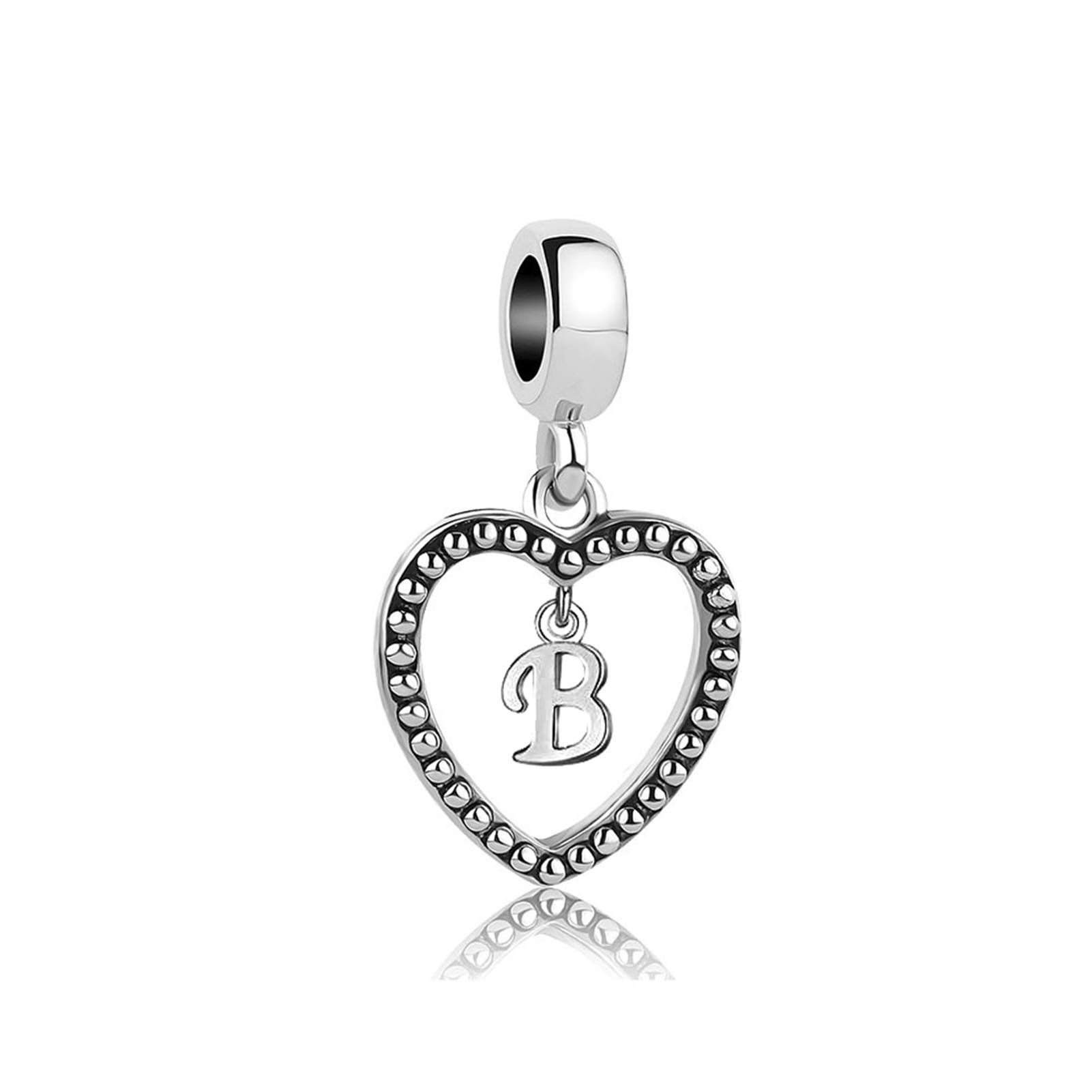 Initial Letter B Love Heart Dangle Charm fits Pandora Charms Bracelets Name Birthday Jewellery Gift for Daughter Women Sister Family Granddaughter Christmas
