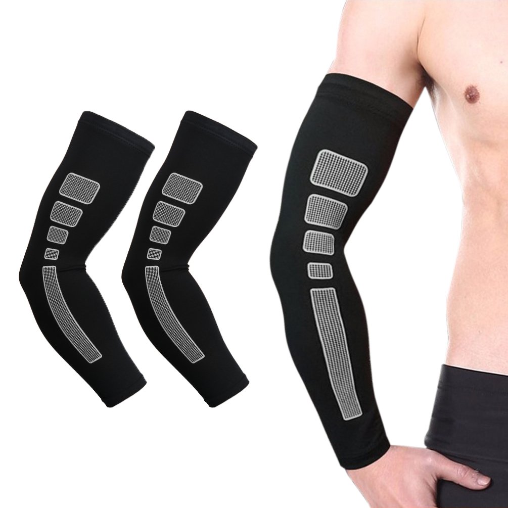 Vbiger 1 Pair Compression Arm Sleeves UV Protection Arm Sleeves Hand Cover Sleeves Anti-slip Arm Protectors for Men & Women