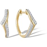 Santuzza 10K Solid Gold Genuine Diamond Dainty Huggie Hoop Earrings for Women