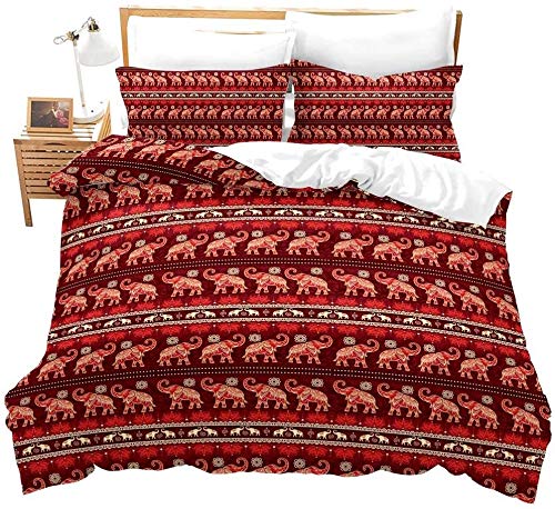 Loussiesd Red Animal Mandala Bedding 2 Pieces Bohemian Duvet Cover Boho Hippie Comforter Set Soft Microfiber Colorful Decorative Floral Print Bed Comforter Mandala Design