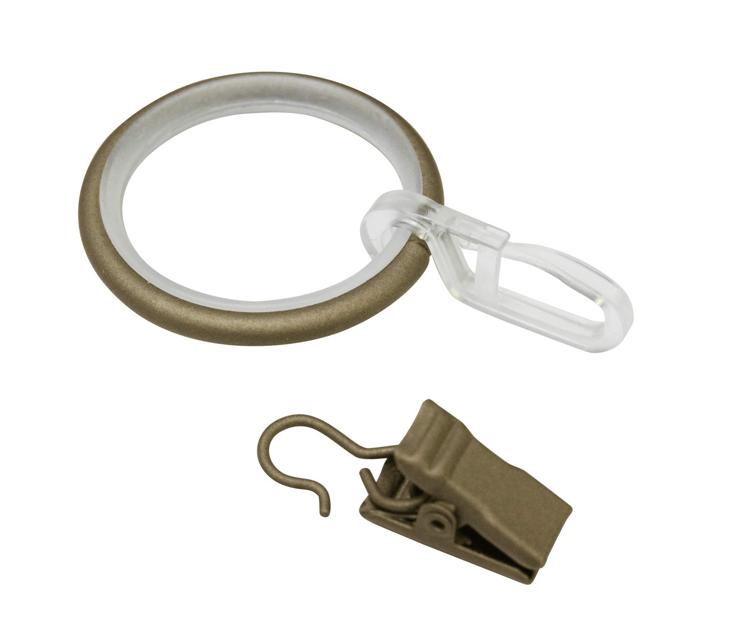 Gardinia Curtain Rings with Sliding Insert, Folding Hook and Clip, Metal, for Diameter 19 mm Cappuccino, Pack of 10, Cappuccino, 3.9/3 cm, 10