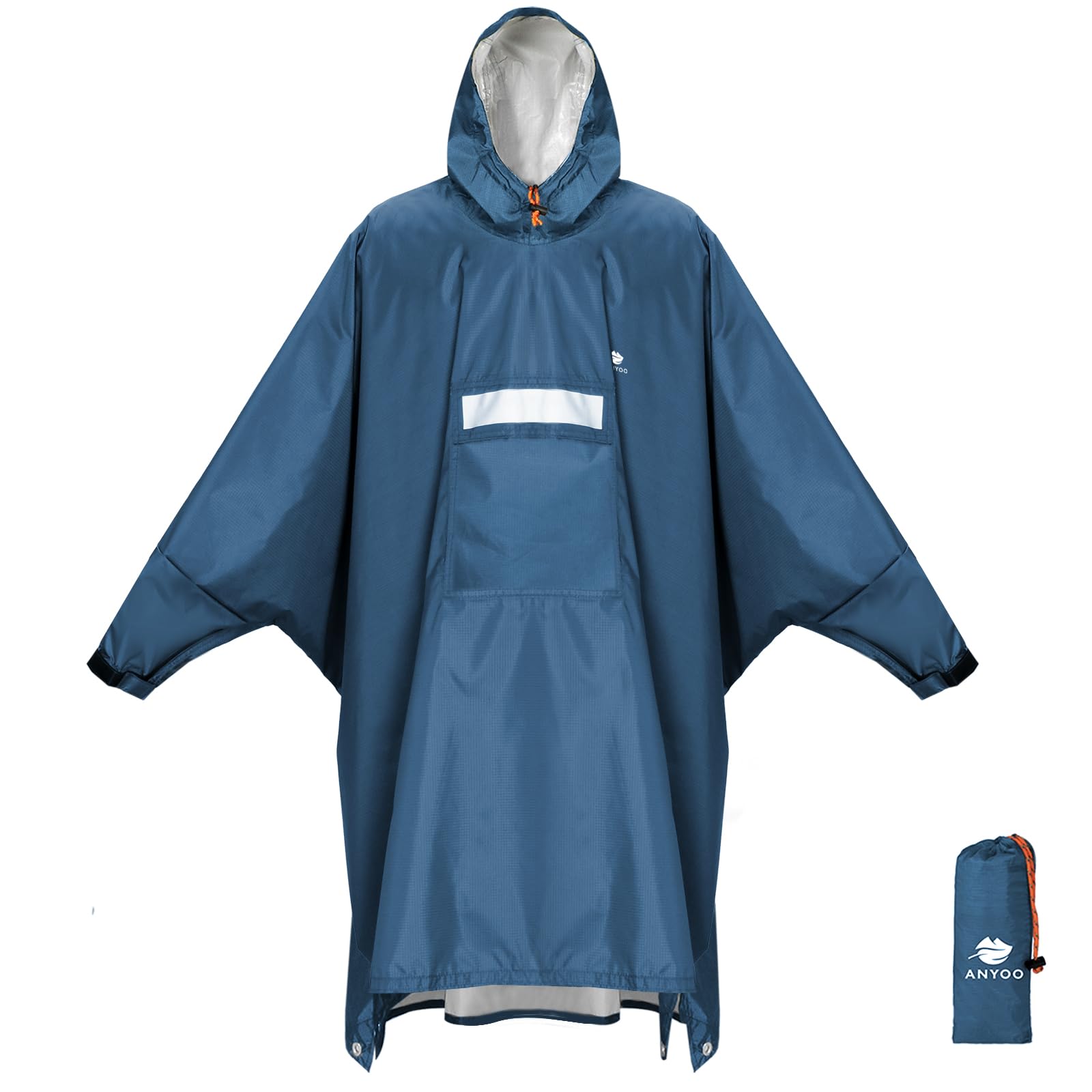 Photo 1 of ANYOO Hooded Rain Poncho for Adults with Pocket, Waterproof Lightweight Rain Coats for Men Women Reusable Rain Jacket for Emergency Camping Outdoor Activities