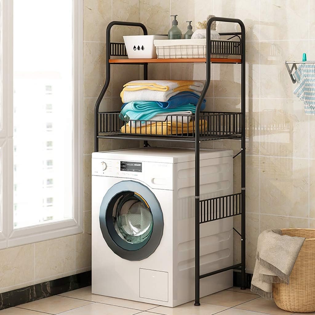 RTTzw Washing machine shelf Washing machine racks, wrought iron drum washing machine racks, floor bathroom racks, is a good helper for organizing space (black, white) (Color : Black)