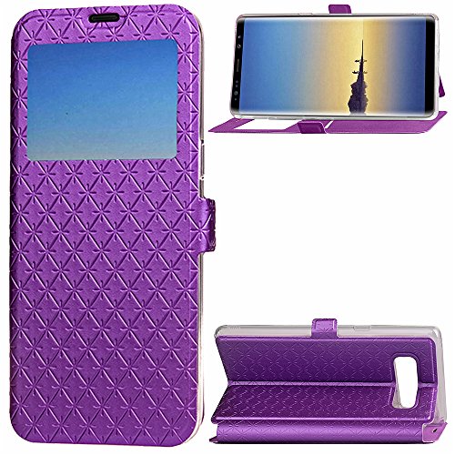 Samsung Galaxy Note 8 Phone Case,ARSUE Window View Slim Luxury PU Leather Wallet Flip Full-Body Drop Resistant Protection Case Cover with Card Slots and Kickstand for Galaxy Note 8 (2017) - Purple