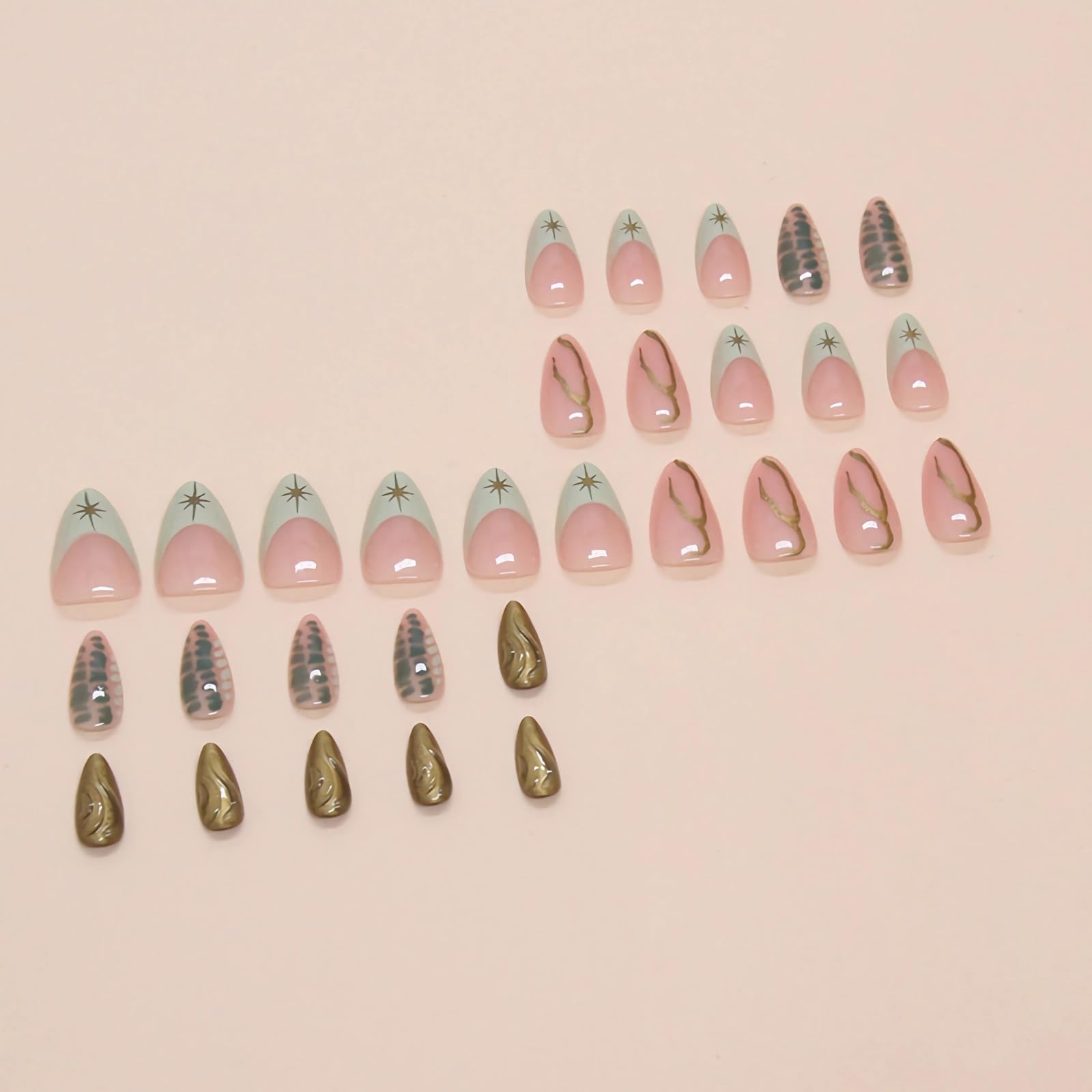 BABALAL Press on Nails Almond Medium Fake Nails Green Ombre French Glue on Nails Chrome Design Y2k Acrylic nails 24pcs Stiletto Stick on nails Maniure Full Cover Artificial Nails - Image 3