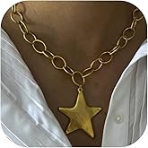 Peraca Cris Star Necklace for Women Chunky Gold Statement Necklace Punk Star Pendant Long Chain Charm Dainty Jewelry Gift