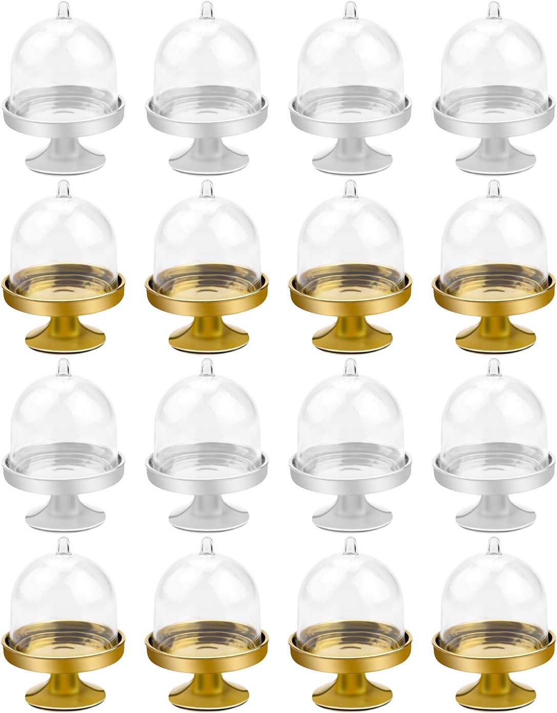 BILLIOTEAM 16 Packs Plastic Mini Cake Stand with Dome