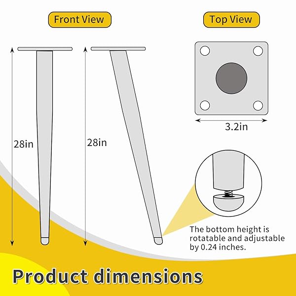 LIANJINGDENG 28 INCH ADJUSTABLE METAL TABLE LEGS, HEAVY DUTY OFFICE DESK LEGS, SET OF 4, INDUSTRIAL FURNITURE LEGS FOR DINING TABLE, WORKBENCH, COUNTER HEIGHT