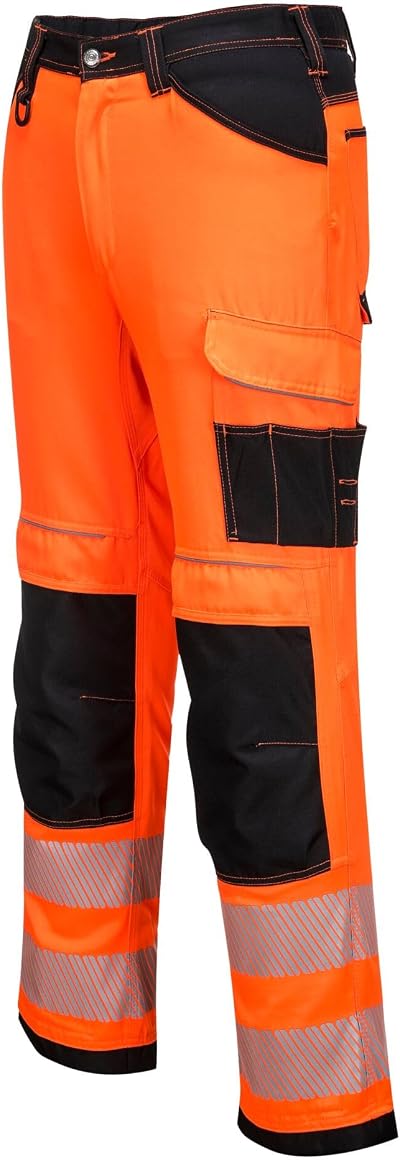 Portwest PW340 Men's Hi-Vis Cargo Work Trousers Knee Pads Pockets Orange 36