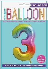 Unique 3-Shaped Rainbow Foil Balloon 86cm Party Decor 1 Pc view 2