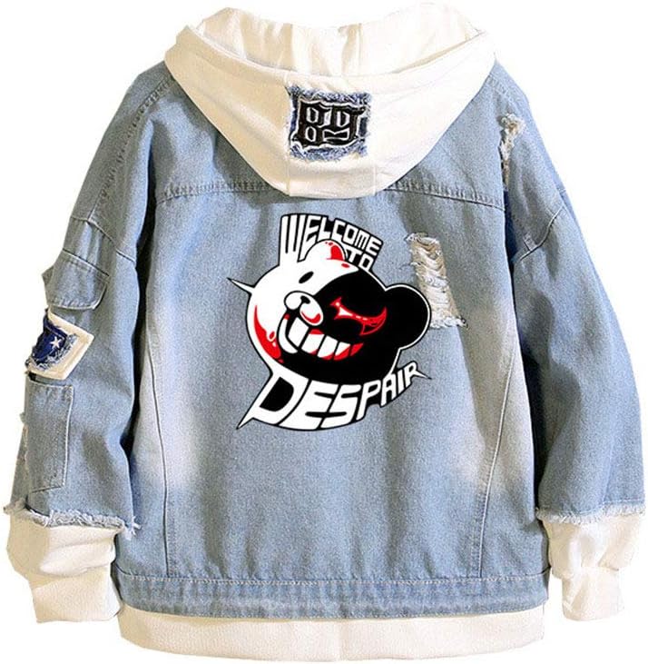 Danganronpa Monokuma Anime Denim Hoodie Jacket Adult Cosplay Button Down Jeans Coat 3 XXL