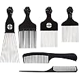 COOKOO 6 Pack Mixed Metal Afro Hair Pick Hair Comb for Women and Men for Thick Natural Curly Hair Detangle Wig Anti Static Styling Comb Pick