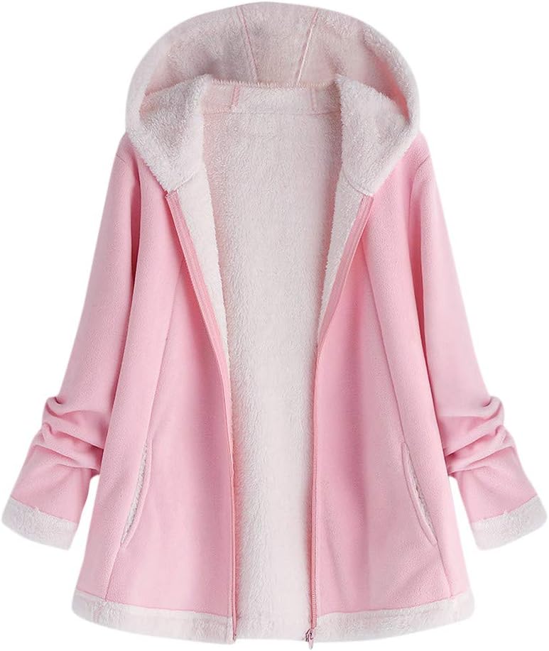 Moonuy Fashion Womens Winter Pocket Zipper Long Sleeve Plush Hoodie Sweater Coat Warm Jacket Coat