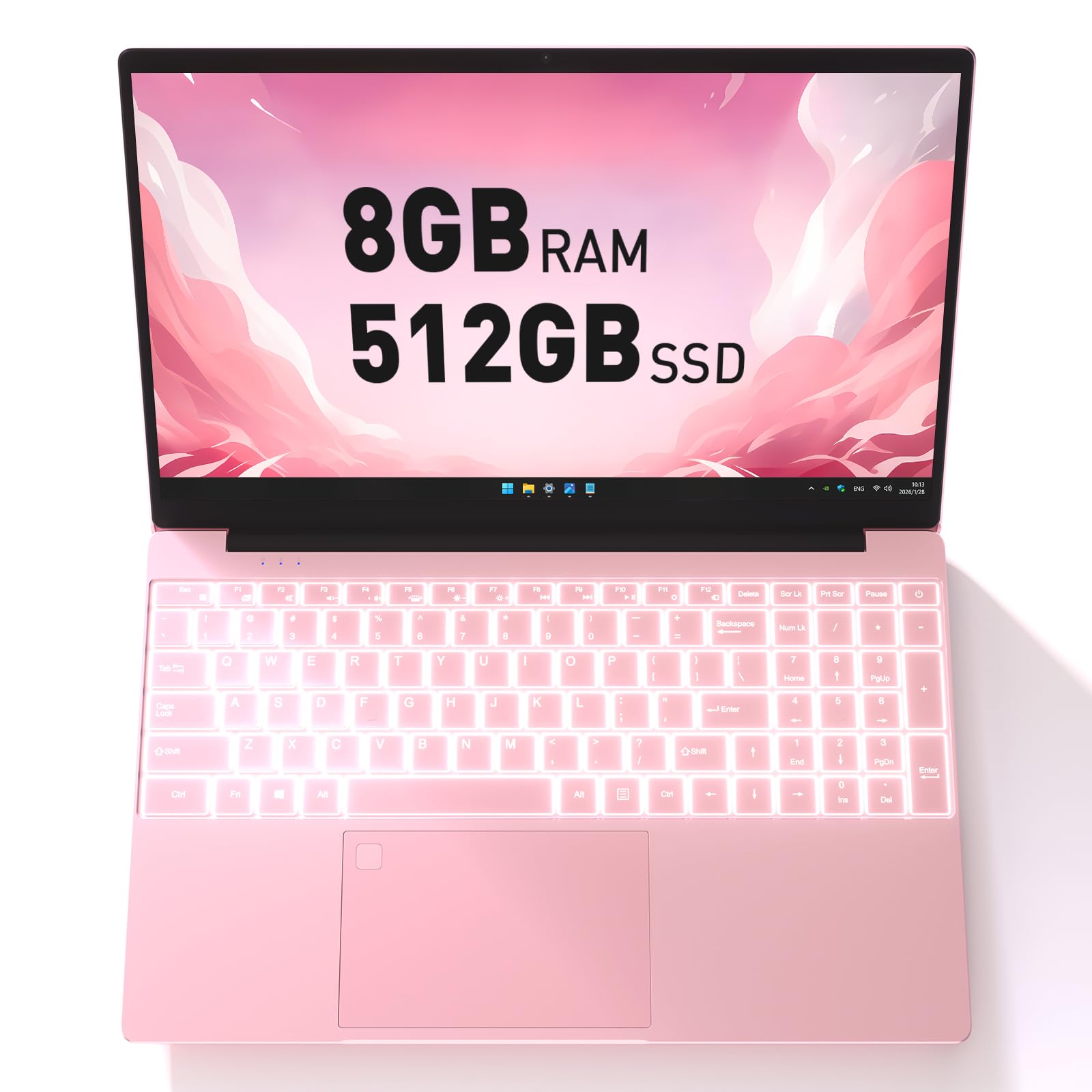 Auusda Business Laptop Computer for Work, Notebook PC for College Students, 15.6" FHD Display, 4-Core Processor, Backlit Keyboard, Fingerprint ID, Up to 10TB Storage, 8GB DDR4 RAM, 512GB NVMe, Pink