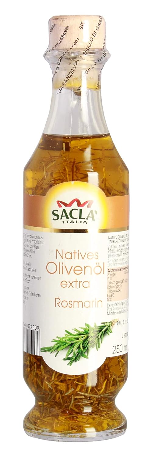 Sacla Natives Olivenöl Extra, Rosmarin, Glasflasche, zum Verfeinern, Kochen, Braten, Antipasti