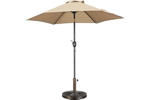 Yaheetech 7.5FT Garden Table Umbrella with 30lb Patio Umbrella Base, Patio Market Umbrella with Push Button Tilt, Crank and Sturdy Ribs, Outdoor Patio Umbrella w/Base Included Heavy Duty - Tan