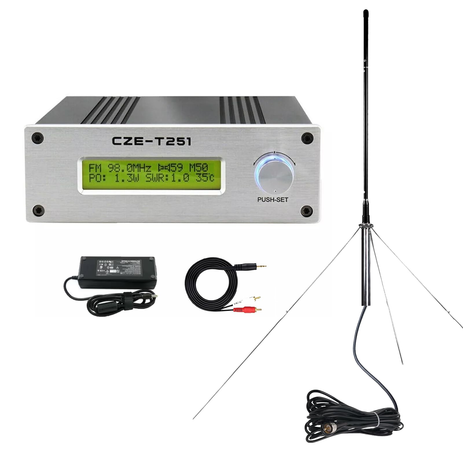 Photo 1 of YOVDA 25W FM Transmitter, CZE-T251 Stereo Broadcast Radio Adjustable Professional FM Stereo Broadcast Transmitter, 12V Power Adapter+T251 FM Transmitter+Antenna+ Audio Cable