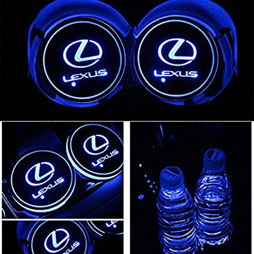 Alichee LED Car Logo Cup Holder Pad 7 Colors Changing USB Charging Mat LED Cup Mat Car Atmosphere Lamp Decoration Lights 2PCS (Lexus)