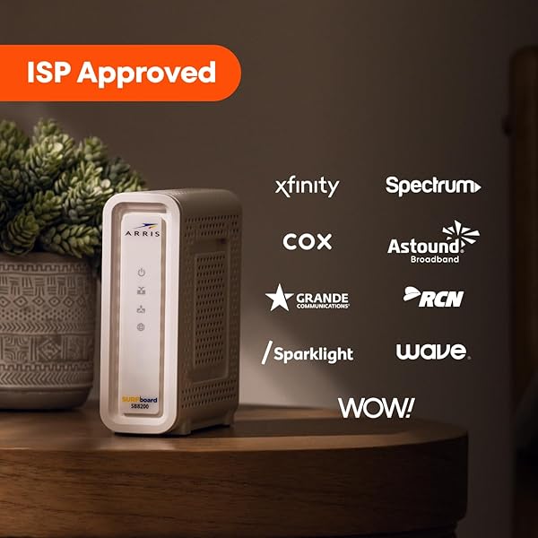 ARRIS (SB8200) – CABLE MODEM – FAST DOCSIS 3.1 32X8 GIGABIT CABLE MODEM , APPROVED FOR COMCAST XFINITY, COX, CHARTER SPECTRUM, & MORE | 1 GBPS MAX INTERNET SPEED, 4 OFDM CHANNELS