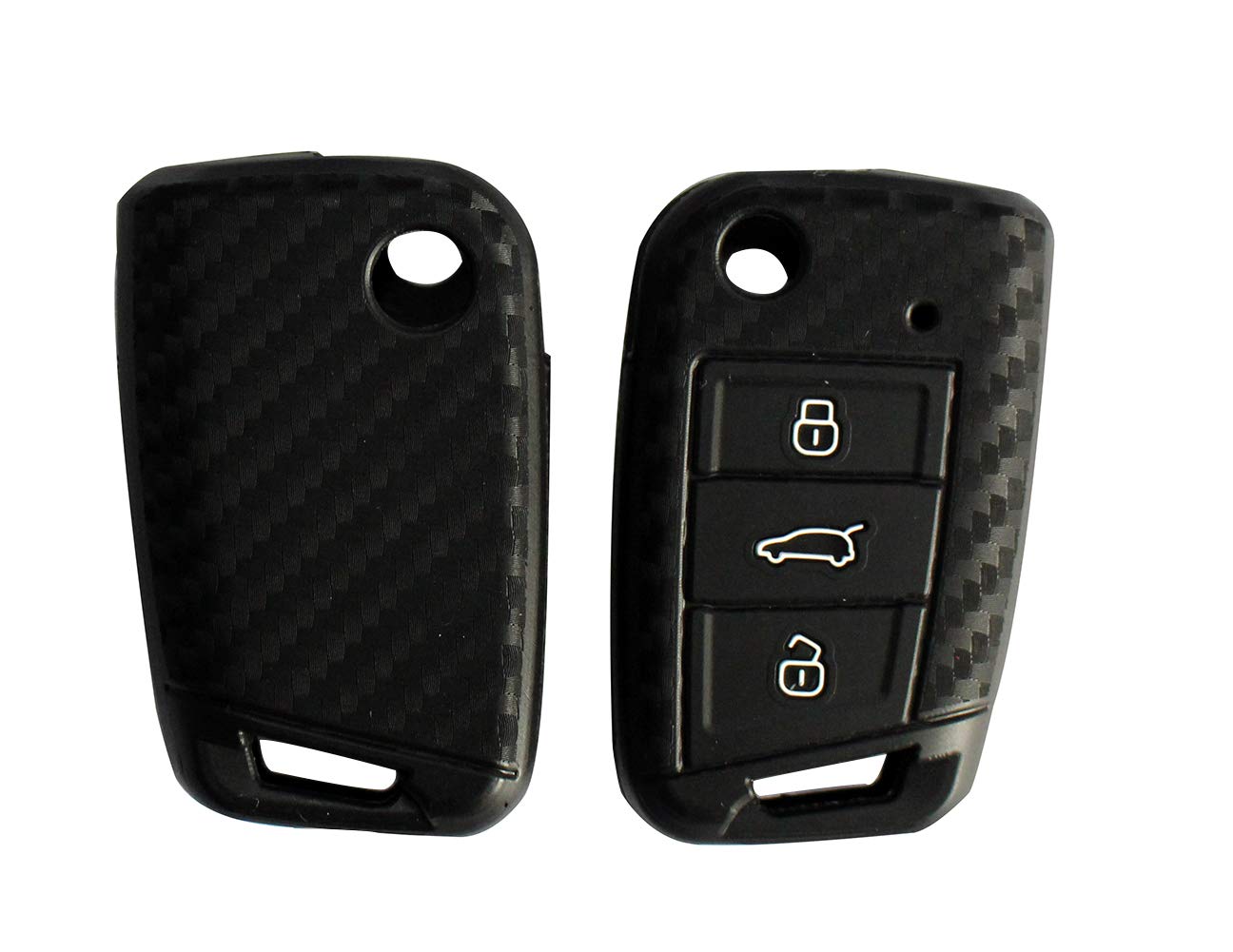 Car Key Cover Case Carbon Fiber Pattern Soft Silicone for Volkswagen Golf 7 GTI GTD GTE MK7 Polo Skoda Octavia A7 Seat Leon Ibiza Touran Lingdu 3 Buttons Smart Key